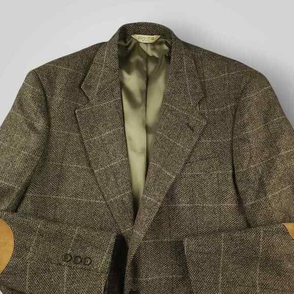 Evan Picone Blazer Sport Coat 40R Mens Vtg Classic Fit Wool Elbow Patch Brown - Picture 7 of 10